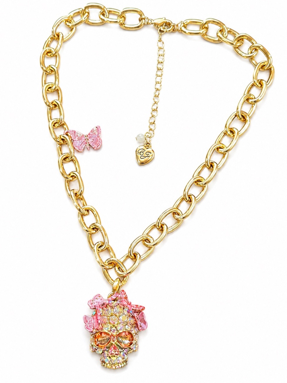Betsey Johnson Pink Butterfly and Skull Necklace